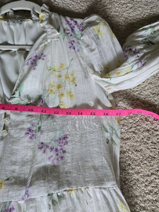 TAYLOR size Small Ivory Floral Spring Long Sleeves Unlined Dress - Picture 8 of 9